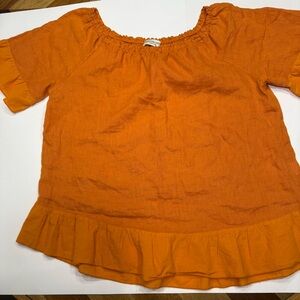 Terzo Millennio 100% Line Vibrant Orange Ruffle Hem Blouse